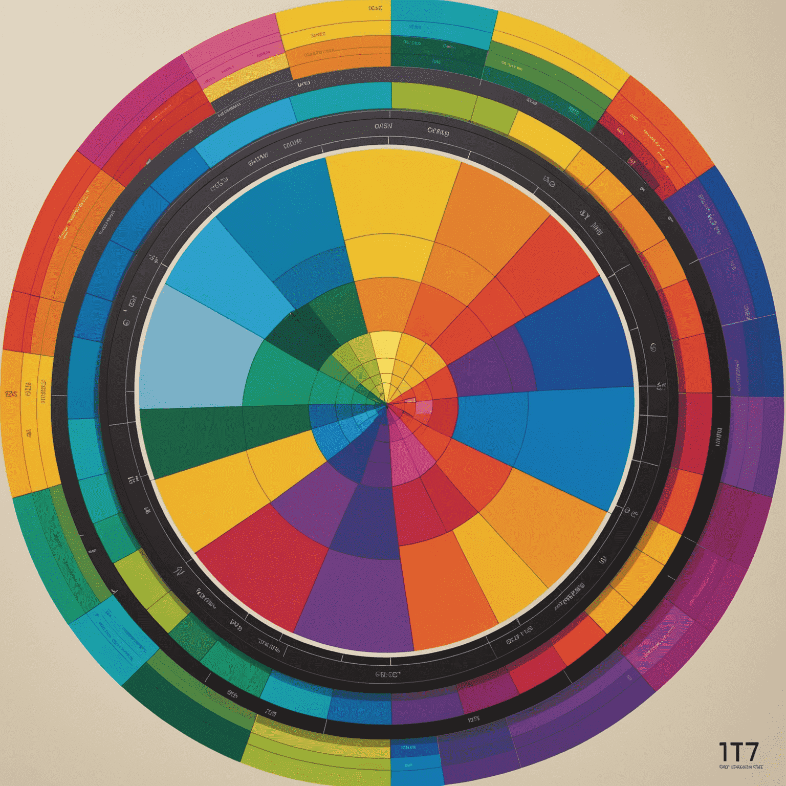 Abstract digital representation of color wheels and algorithms intertwining, showcasing the evolution of color theory in digital design