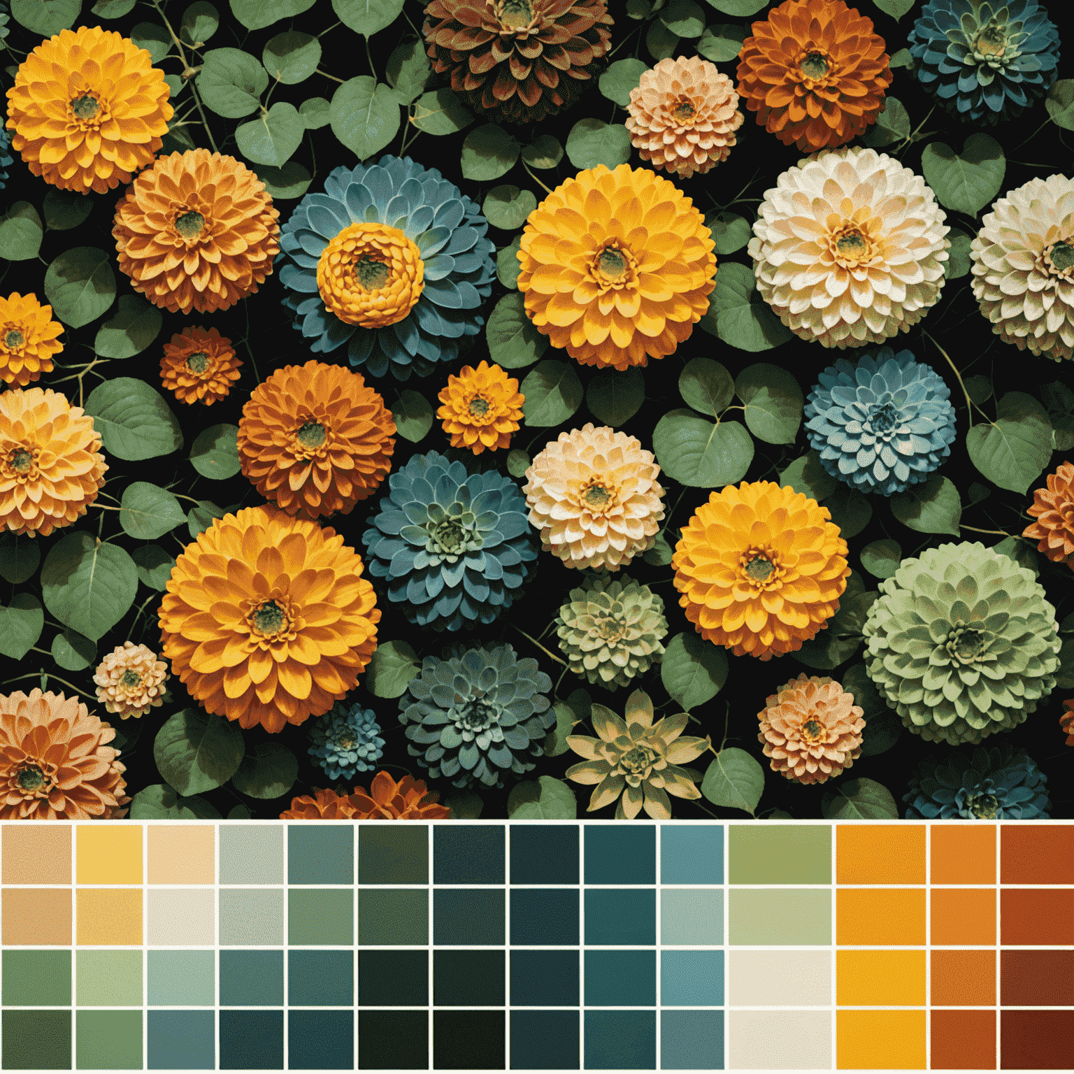 Visual representation of AI generating dynamic color palettes, with neural networks connecting various color swatches