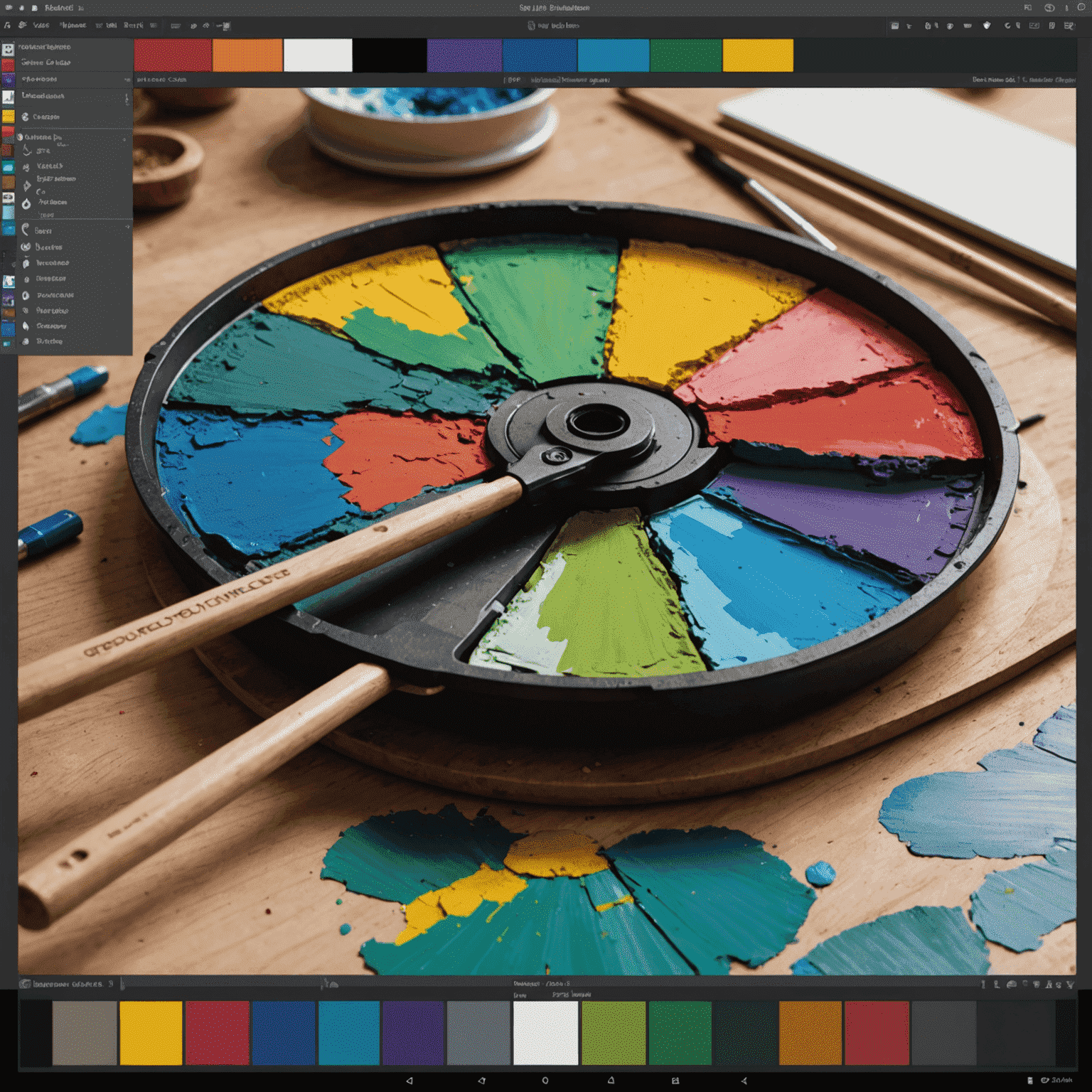A split-screen image showing a traditional artist's palette on one side and a digital color picker interface on the other, emphasizing the transition to digital color tools