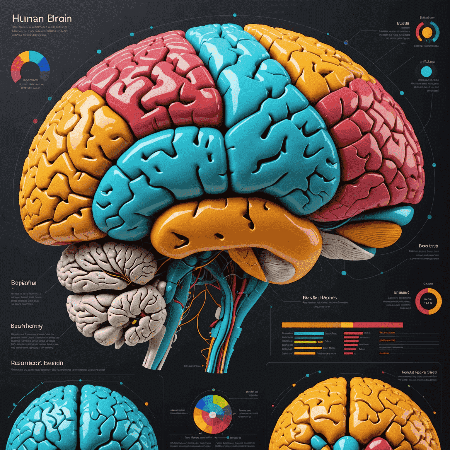 Infographic showing human brain regions reacting to different colors, with AI algorithms analyzing and influencing the color choices
