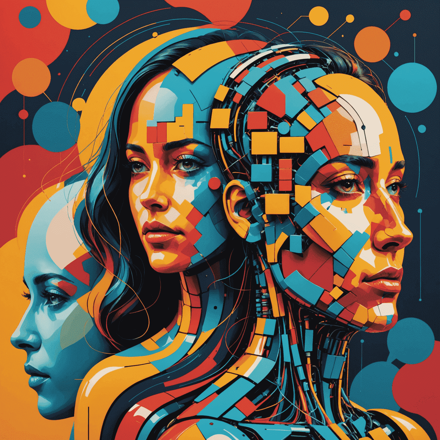 Illustration showing the interplay between human emotions, color psychology, and AI algorithms, with abstract representations of various emotional states linked to color schemes
