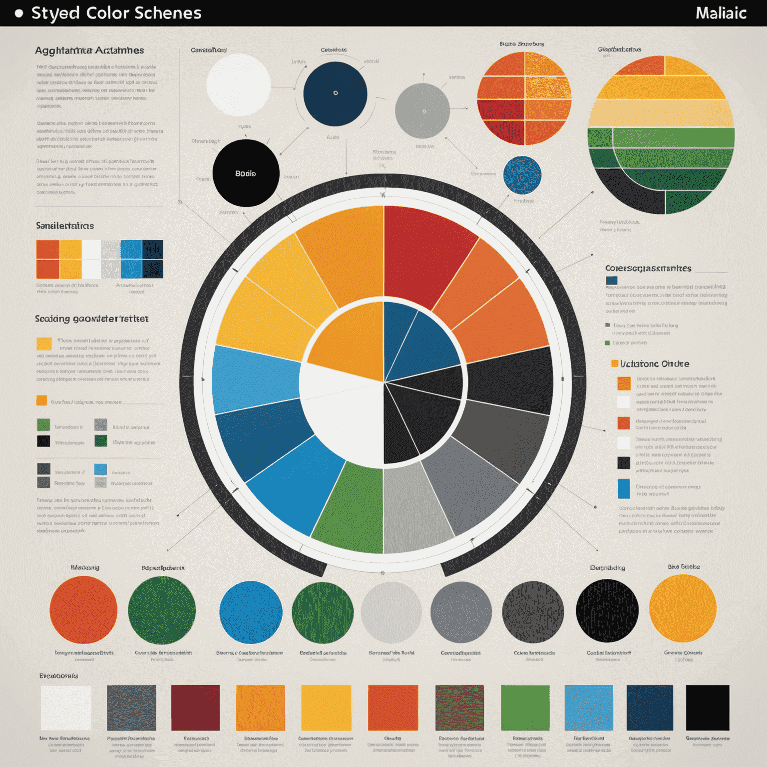 Diagram showcasing how algorithms create accessible color schemes, with examples of color-blind friendly palettes and high-contrast options for various types of visual impairments